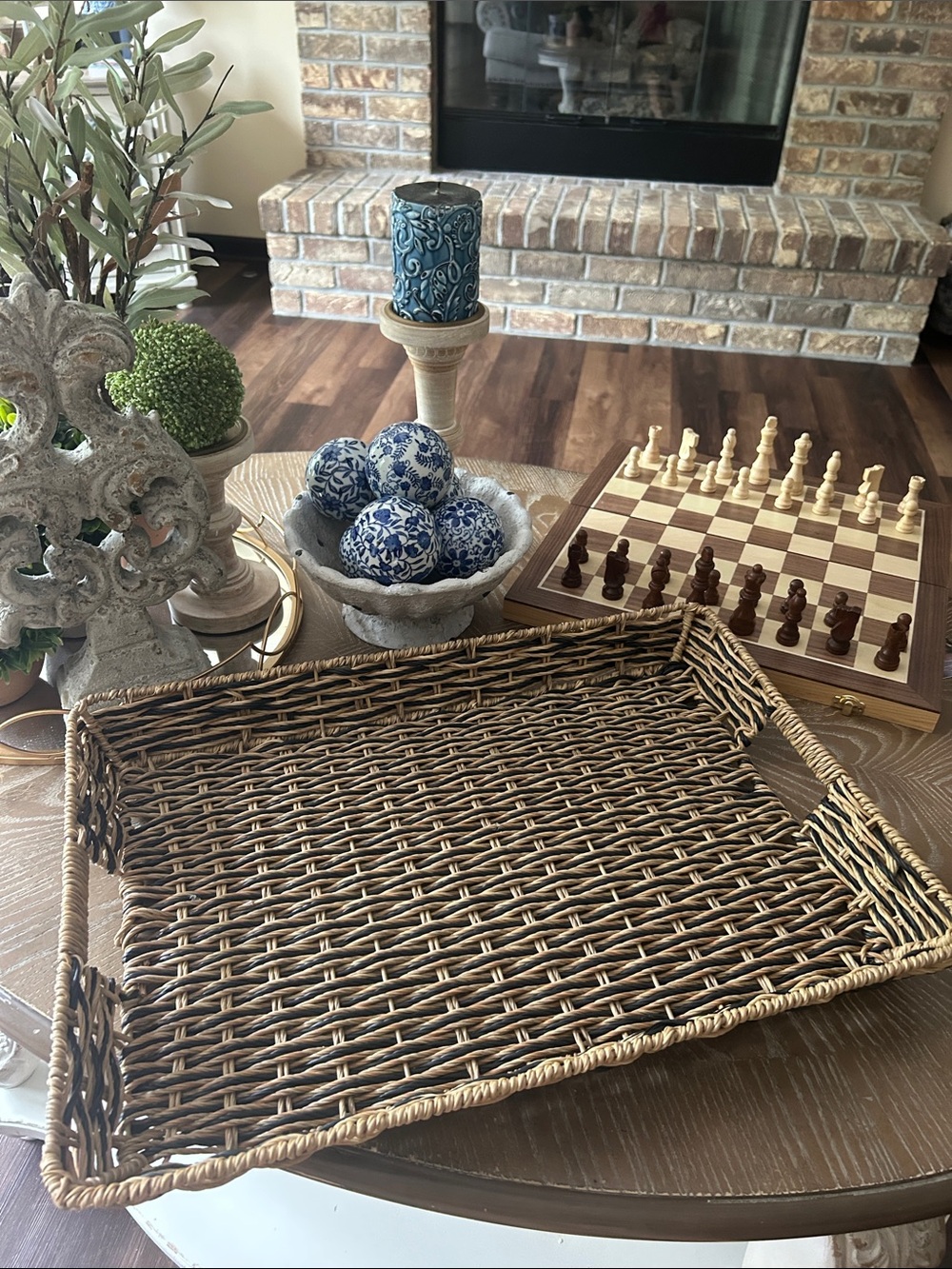 NEW! Extra LARGE Brown & Black Woven Poly Rattan Indoor Outdoor Serving Tray